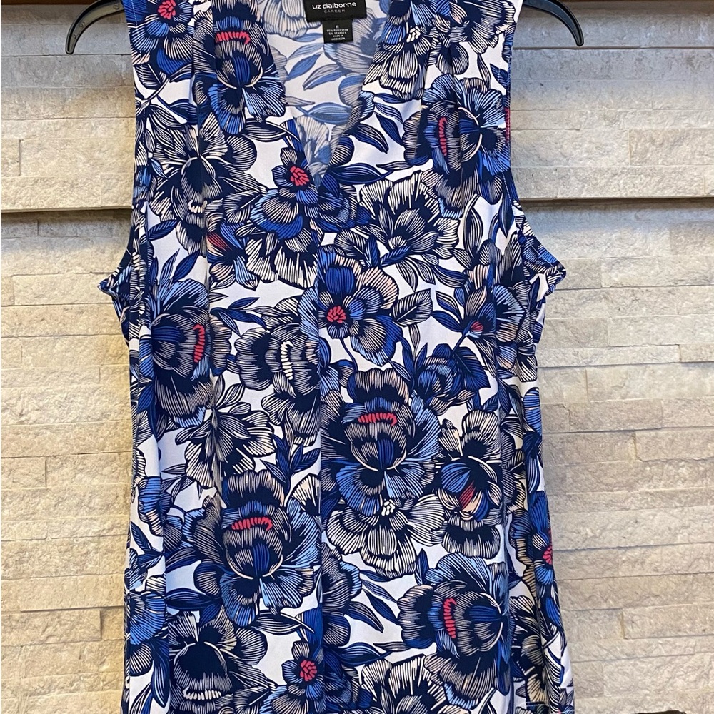 Liz Claiborne Blue Floral Sleeveless Blouse